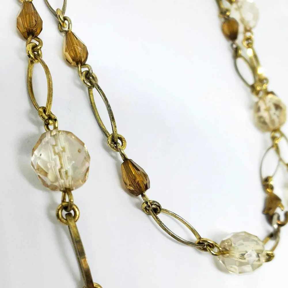 Dainty Gold Oval Links Amber Teardrop Beads and Faceted Round Bead 34